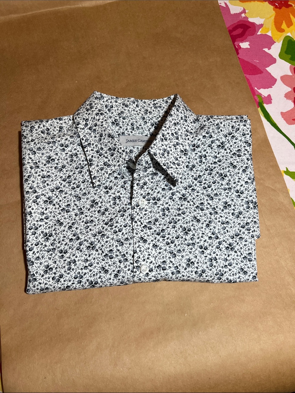 James Campbell Black & White Floral Print Button-Down Shirt